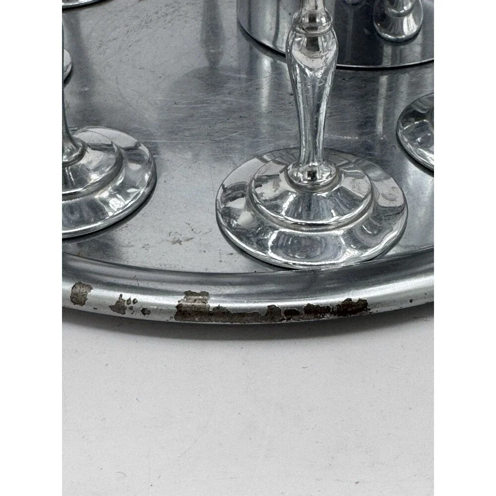 Art Deco Chrome Silver Cocktail Set With 6 Cups And Tray Ice Hot Carafe